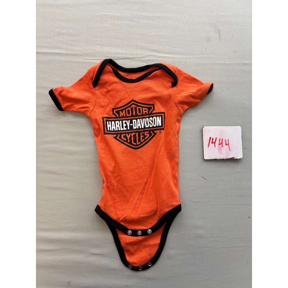 Harley-Davidson Baby Bodysuit Orange Black Bar & Shield Logo 18M Cotton